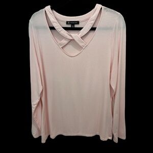 Inc Plus Size Pink Criss Cross Neckline Long Sleeve T-Shirt NWOT Size XXL
